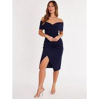 Quiz Navy Glitter Bardot Midi Dress