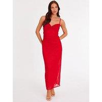 Quiz Red Glitter Mesh Midaxi Dress
