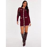 Quiz Burgundy Contrast Knit Mini Dress