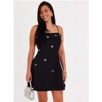 Quiz Black Embellished Skater Dress