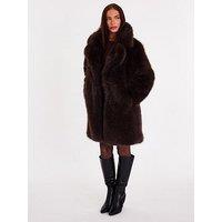 Quiz Brown Faux Fur Longline Coat