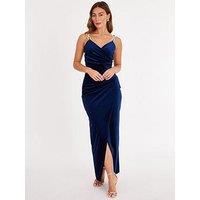Quiz Navy Velvet Chain Strap Maxi Dress