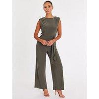 Quiz Petite Khaki Tie Waist Jumpsuit