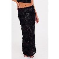 Quiz Black Sequin Floral Midaxi Skirt