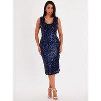 Quiz Navy Sequin Cowl Neck Midi Dress