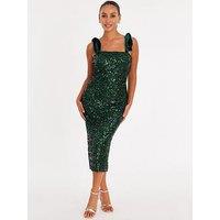 Quiz Petite Green Sequin Bow Detail Midaxi Dress