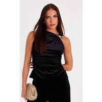 Quiz Black Velvet Buckle Shoulder Top