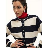 River Island Stripe Cotton Cardigan - Navy