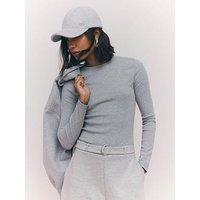 River Island Long Sleeve Rib Crew Neck Top - Grey