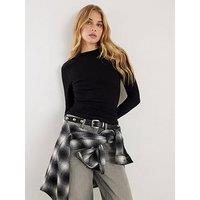 River Island Long Sleeve Rib Crew Neck Top - Black