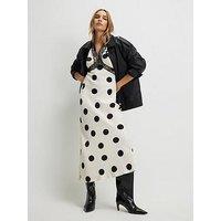 River Island Satin Polka Dot Midi Slip Dress - White