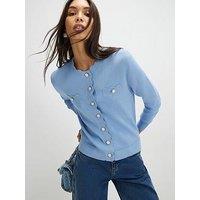 River Island Knit Fitted Scallop Trim Cardigan - Blue