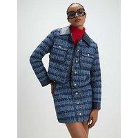 River Island Boucle Scallop Trophy Jacket - Blue