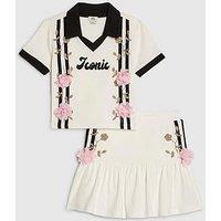 River Island Older Girls Floral Polo Skirt Set - White