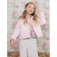 River Island Older Girls Denim Lace Shirt Jacket - Pink
