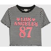 River Island Older Girls Stripe Los Angeles 87 T-Shirt - Black