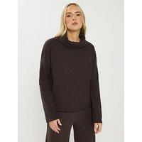 Long Tall Sally Roll Neck Brushed Rib Shoulder Top - Brown