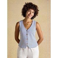 Joules Premium Ribbed Striped Jersey Cotton V-Neck Waistcoat - Blue