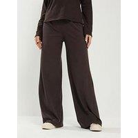 Long Tall Sally Brushed Rib Wide Leg Trousers - Brown