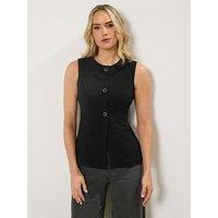 Long Tall Sally Button Textured Waistcoat - Black
