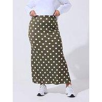 Yours Curve Polka Dot Midi Skirt- Brown