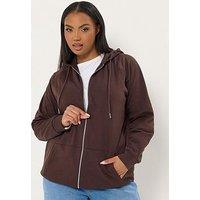 Yours Curve Zip Through Hoodie - Brown