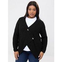 Yours Curve Asymmetric Button Up Cardigan - Black
