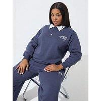 Yours Curve 'Game Day' Embroidered Rugby Sweatshirt