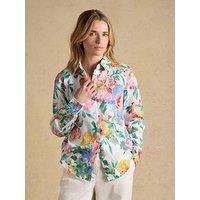 Joules Anna Artist Floral Long Sleeve Pure Linen Shirt - White/Multi