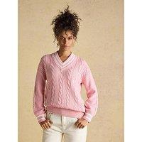 Joules Dibly Cable Knit Cricket Cotton Jumper - Pink
