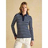 Joules Ribbed Long Sleeve Stripe Polo Top - Navy/Cream