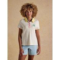 Joules Embroidered Palm Tree Polo Top - Cream