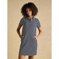 Joules Jane Striped Button Collared Knee Length Dress - Navy