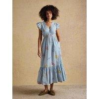 Joules Winnie Frill Shoulder Maxi Dress - Blue/White