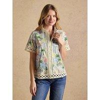 Joules Isobel Coastal Scene Print Crochet Trim Shirt - Multi