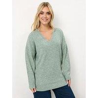 Yours Curve V Neck Soft Touch Jumper - Green