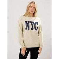 Long Tall Sally 'Nyc' Applique Sweatshirt - Cream