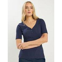 Long Tall Sally Short Sleeve Rib Henley T-Shirt - Blue