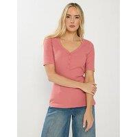 Long Tall Sally Short Sleeve Rib Henley T-Shirt - Pink