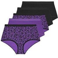 Yours Curve 5 Pack Ditsy Flower Full Briefs - Purple
