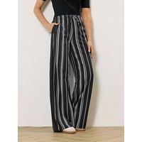 Long Tall Sally Stripe Wide Leg Trouser 34" - Black