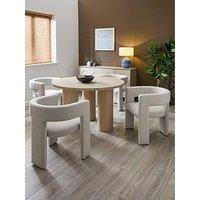 The Very Collection Arley 120 Cm Round Dining Table + 4 Nell Boucle Dining Chairs - White Wash Oak/Cream