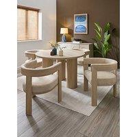 The Very Collection Arley 120 Cm Round Dining Table + 4 Arley Chairs - White Wash Oak/Natural