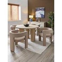 The Very Collection Arley 120 Cm Round Dining Table + 4 Nell Dining Chairs - White Wash Oak/Taupe