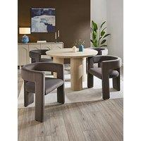 The Very Collection Arley 120 Cm Round Dining Table + 4 Nell Dining Chairs - White Wash Oak/Grey