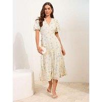 Friends Like These 3D Floral Puff Sleeve Embroidery Midi - White