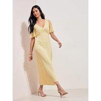 Friends Like These Chiffon Pleat Sleeve Midi Dress - Lemon