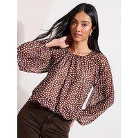 Friends Like These Mesh Spot Bubble Top - Brown