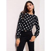 Friends Like These Shirred Cuff Polka Dot Top - Black