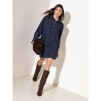 Friends Like These Denim Trapeze Long Sleeve Mini Dress - Blue